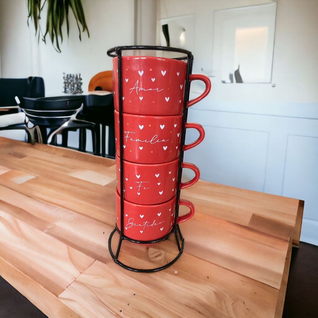 Jogo De Xícaras Café Chá Vermelha Com Sup...