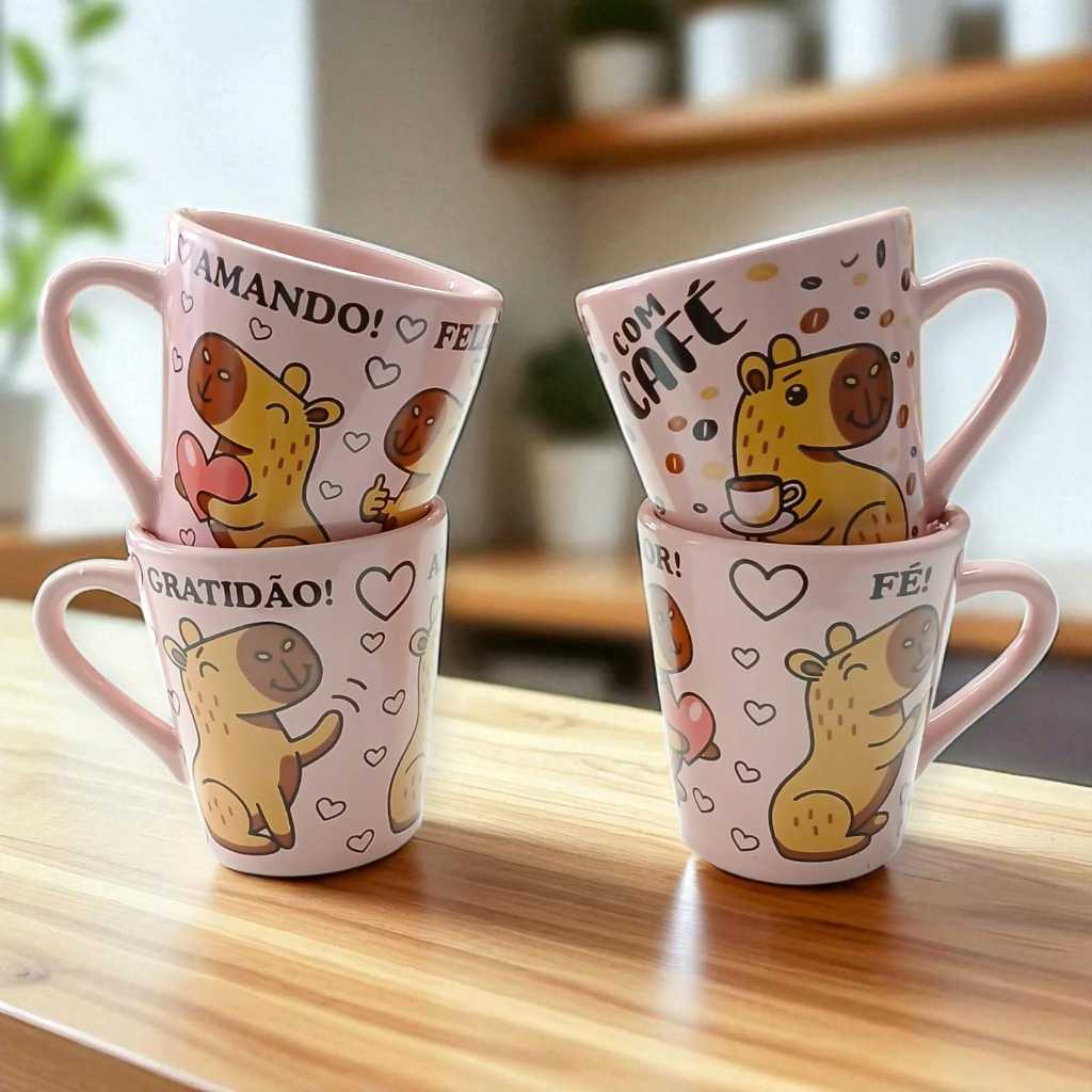 Kit 4 Caneca Xícara 120ml Rosa Estampa Ca...