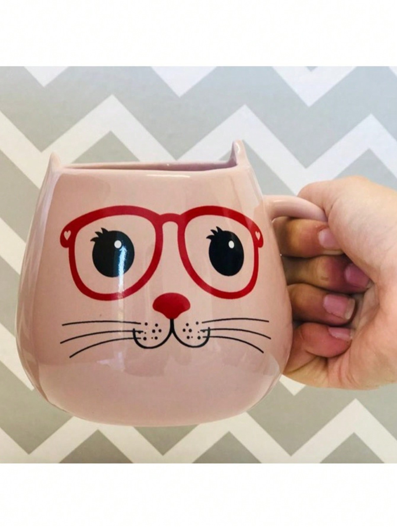 Caneca 3D Gato 500 ml Porcelana Rosa Pres...