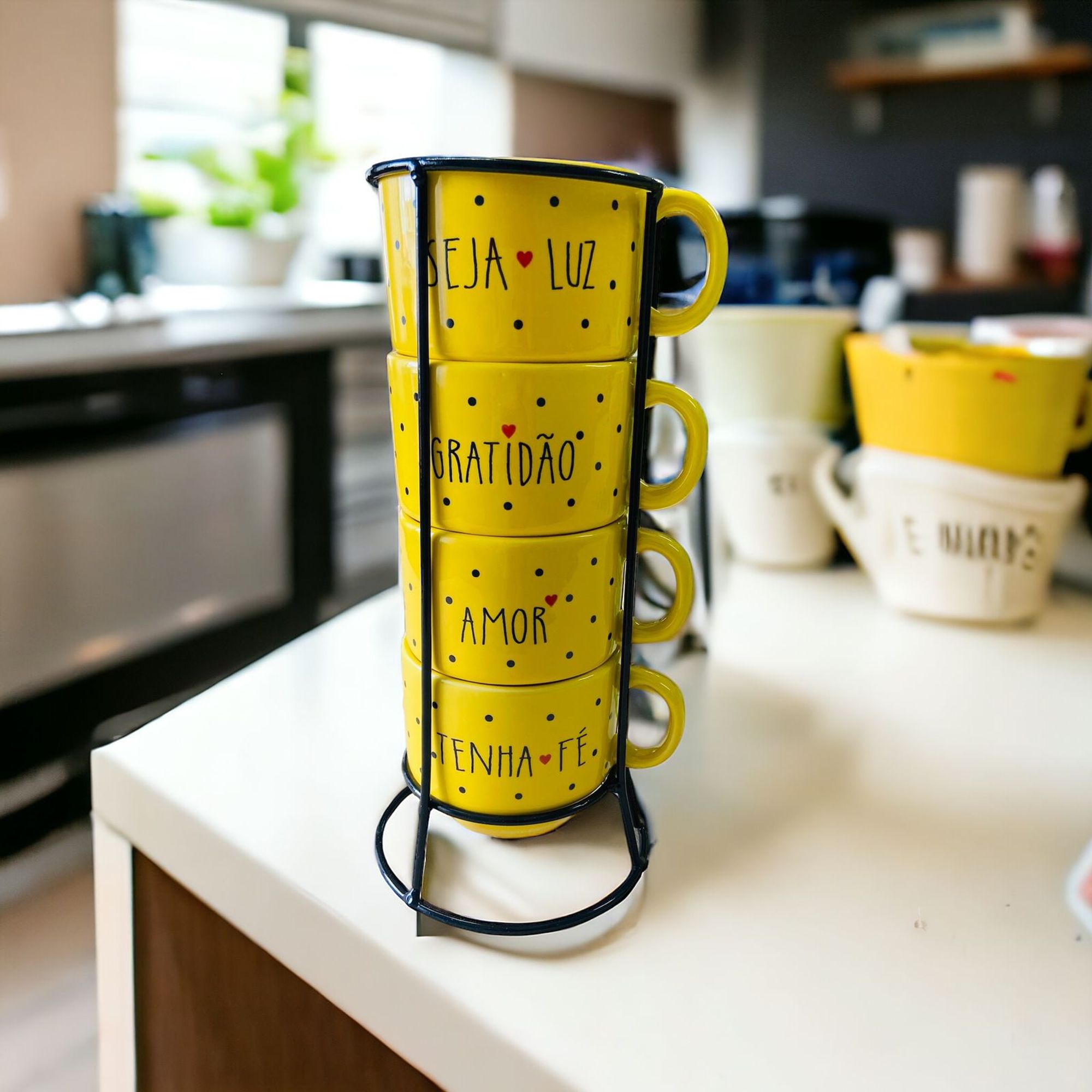 Jogo De Xícara Café Chá Amarela Com Supor...