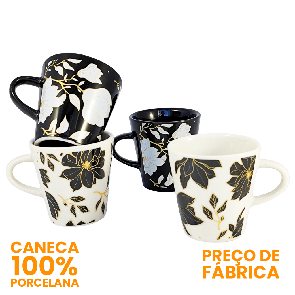 Kit 4 Xícaras/Caneca de Porcelana Floral ...