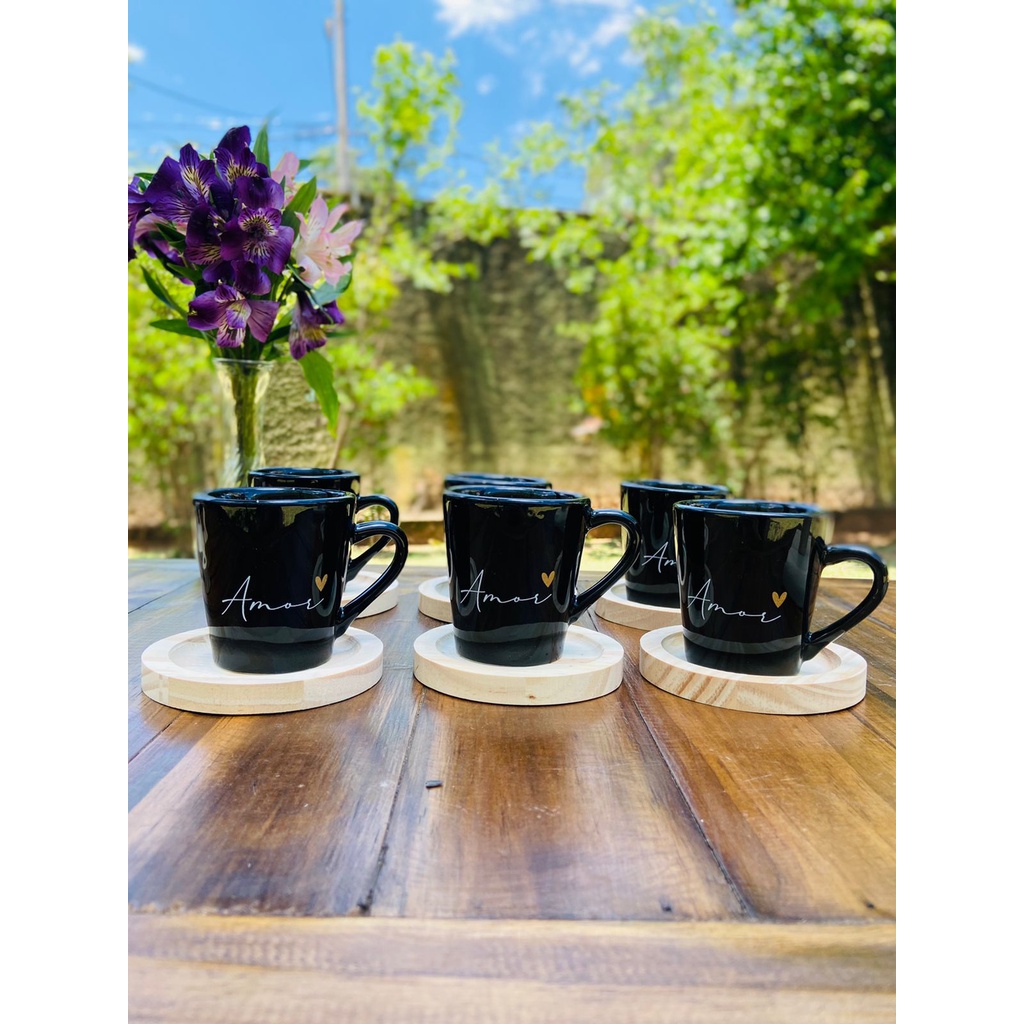 Kit Jogo 6 Xicaras Canecas Porcelana Pret...