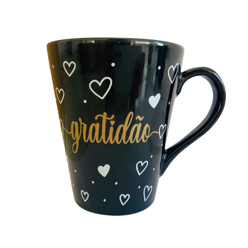 Caneca Porcelana 300 ml Gratidão Preta