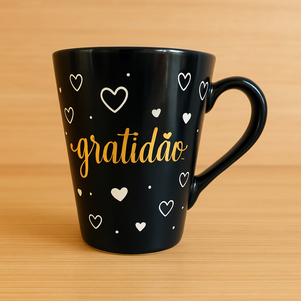 Caneca Porcelana 300 ml Gratidão Preta