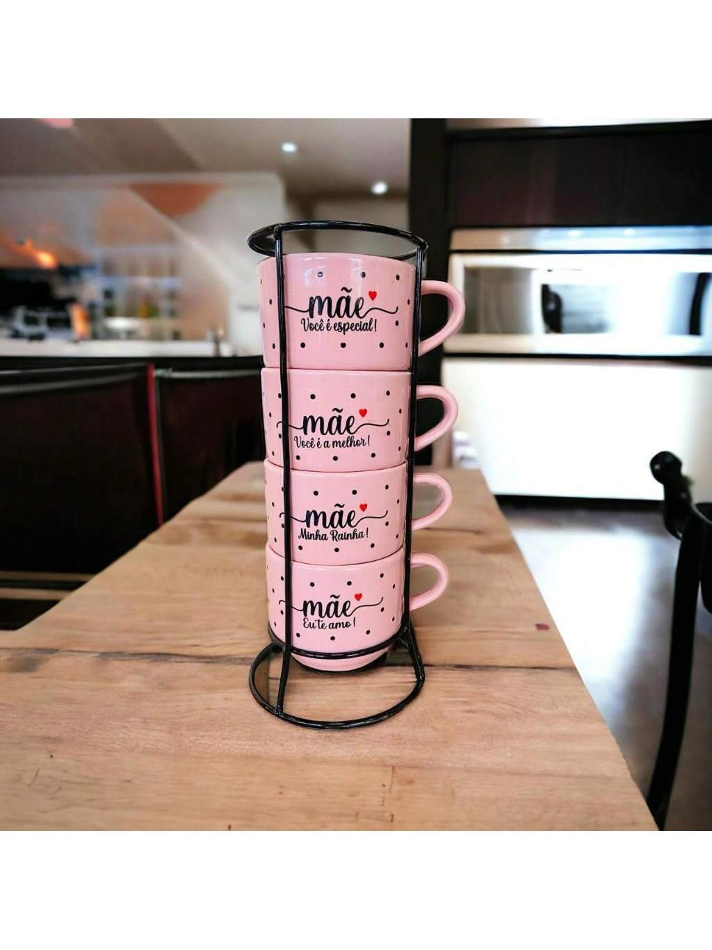 Conjunto Xícara Café Chá Rosa Suporte 4 C...