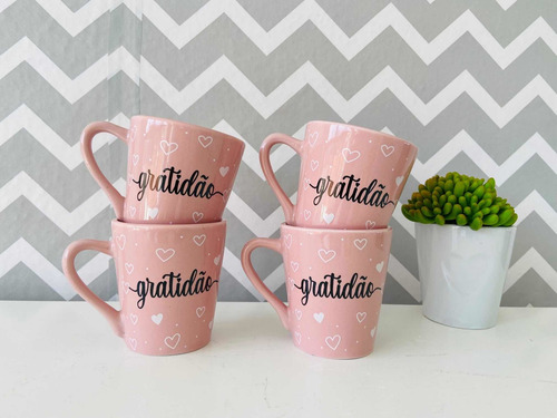 Jogo Kit 4 Xícaras/ Canecas Porcelana Ros...