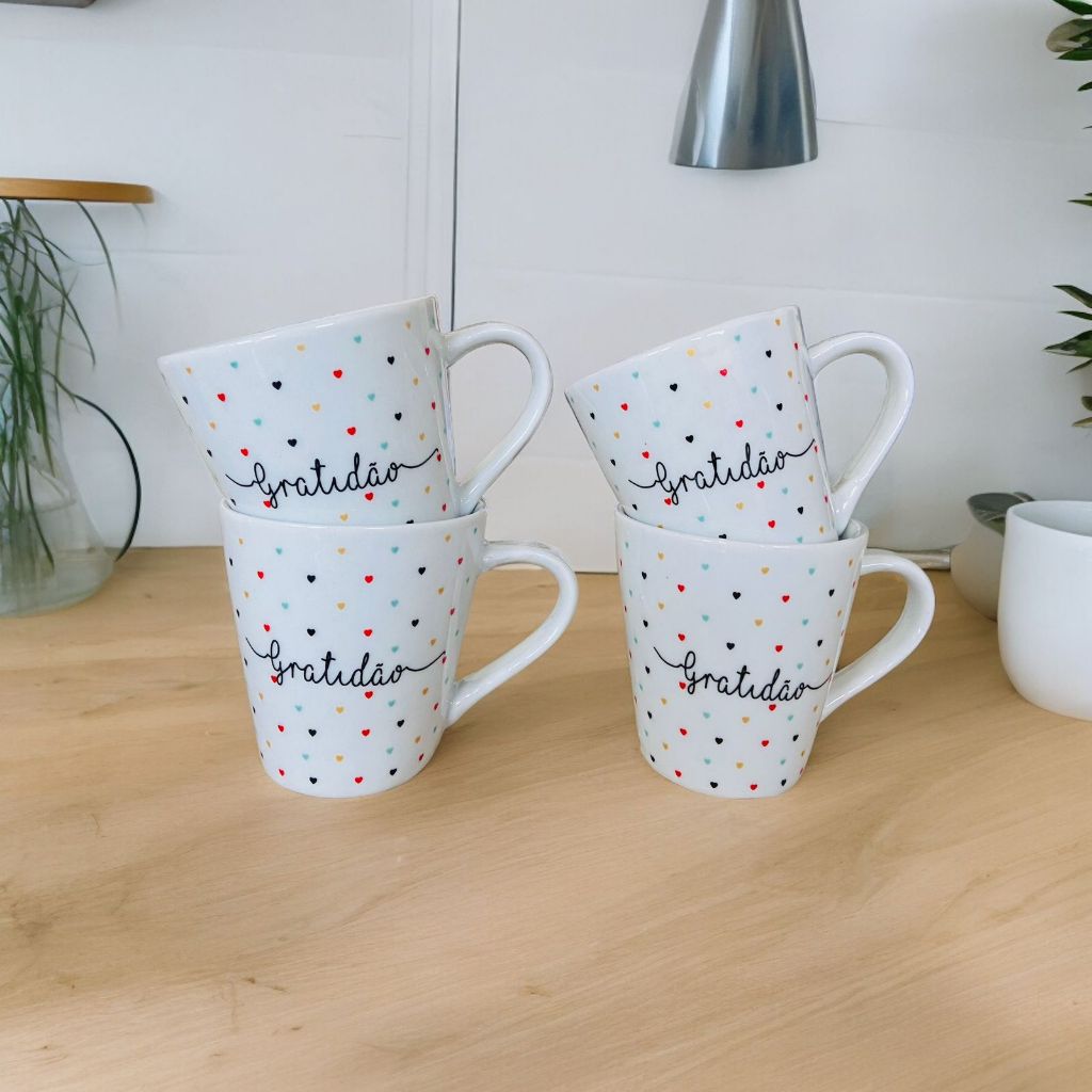 Jogo 4 xícaras Branca Café Chá Porcelana ...