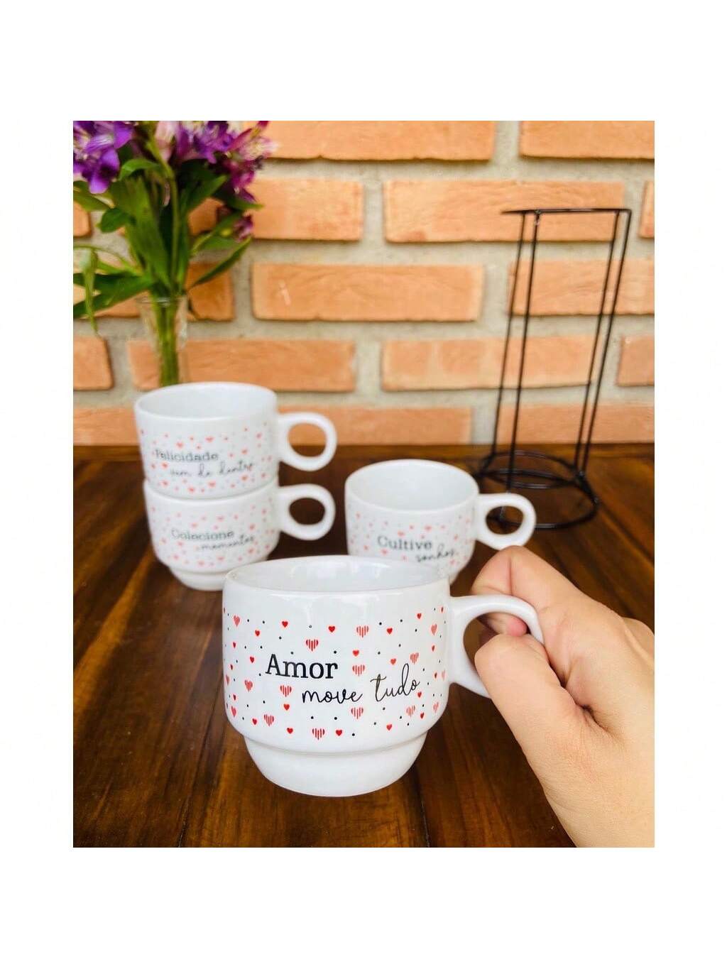 Jogo 4 Xicaras Porcelana Frases Motivaci ...