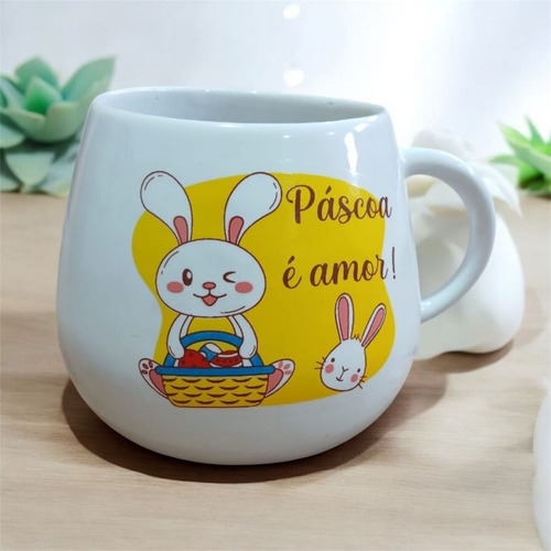Caneca 3d Páscoa Branco 500ml Porcelana N...