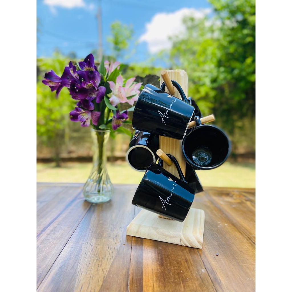 Jogo 6 Xícaras caneca Porcelana Preta Com...