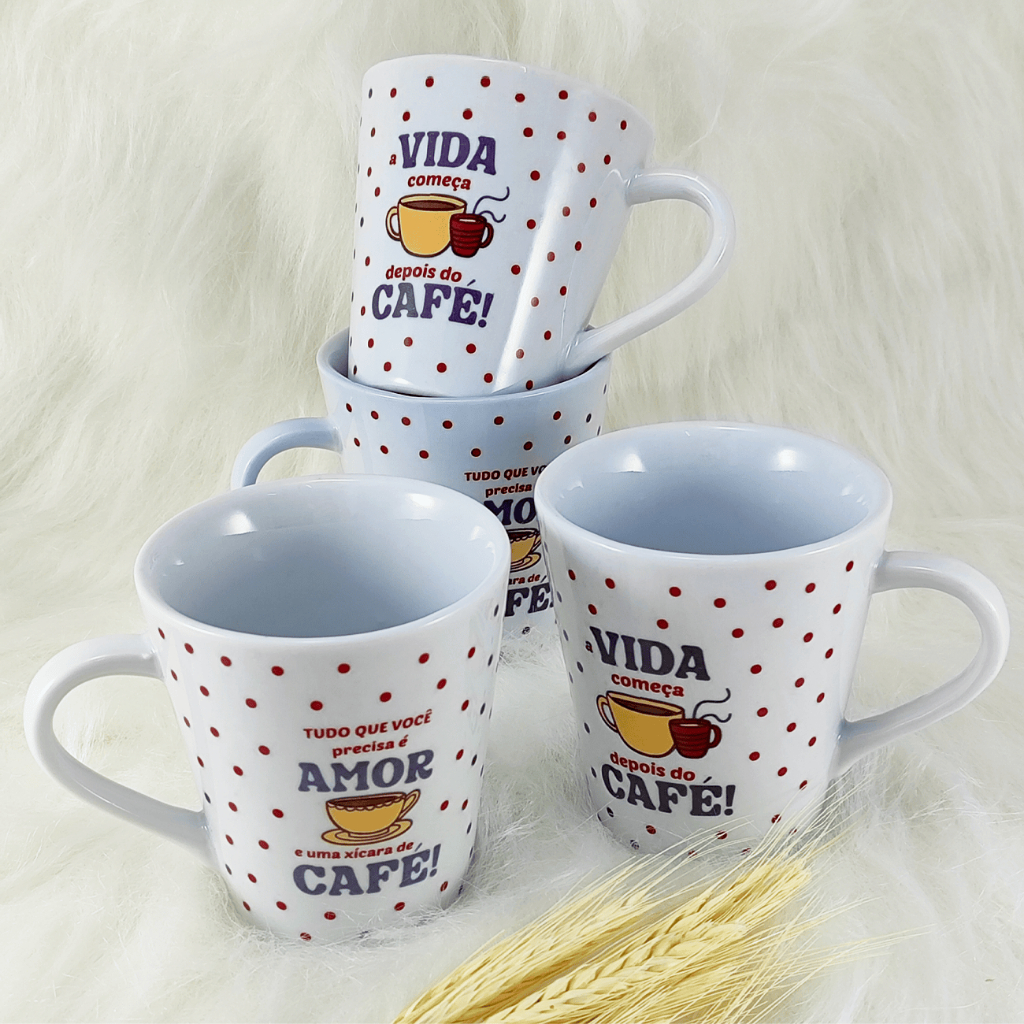 Kit 4 Canecas Porcelana Amor Café 290ml