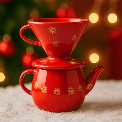 Kit Bule Coador Porcelana Natal Café Verm...