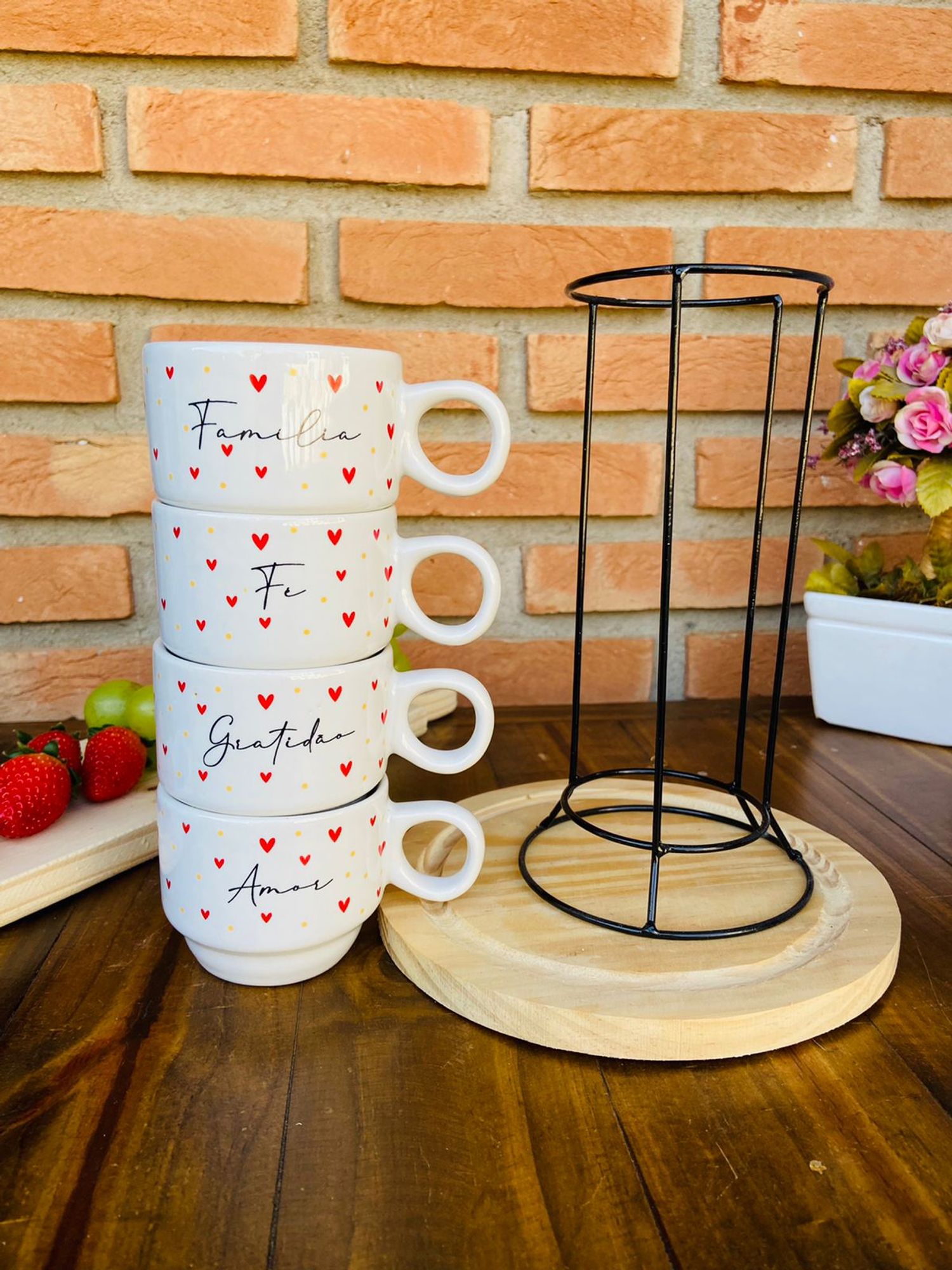 Jogo De 4 Xícara Café Chá Frases Porcelan...