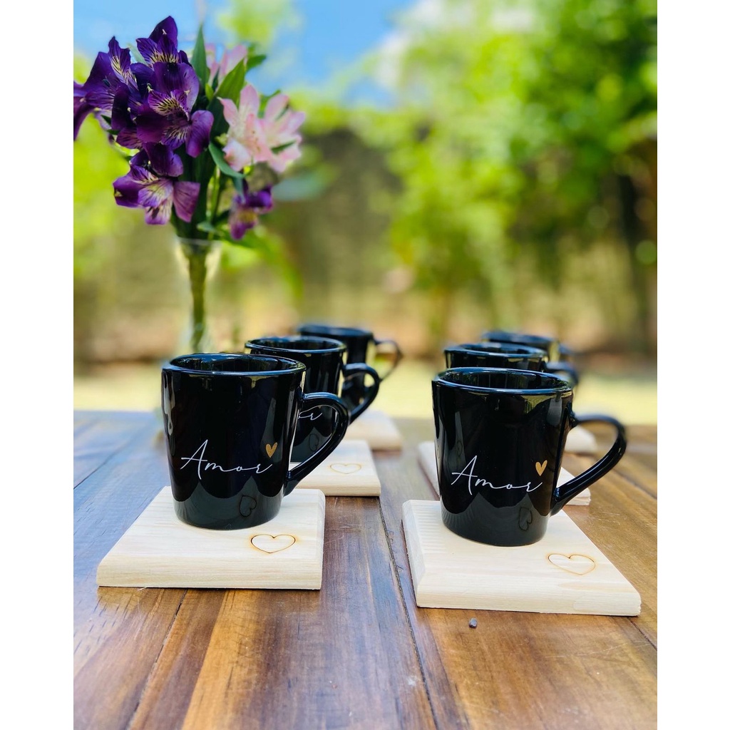 Kit Jogo 6 Xicaras Canecas Porcelana Pret...