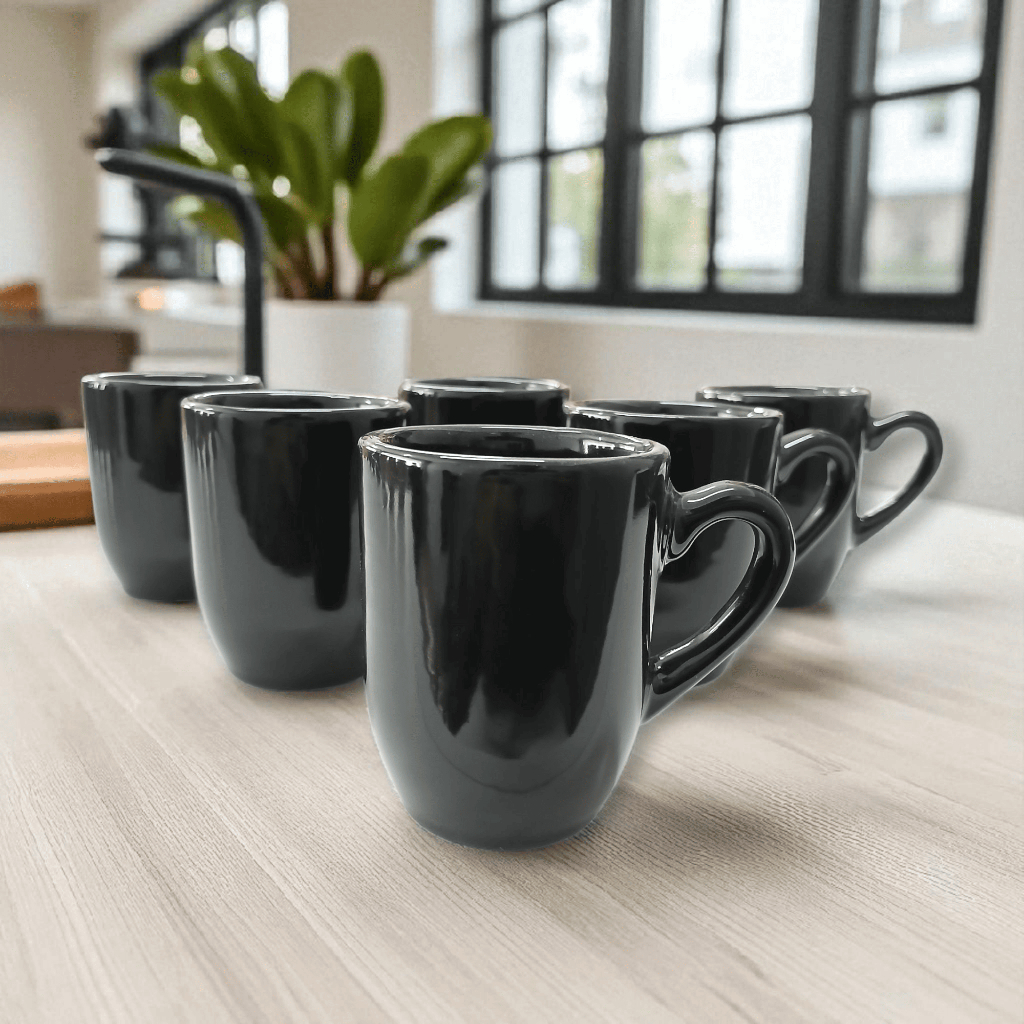 Kit 6 Xícara de Porcelana Preta 80ml Café...