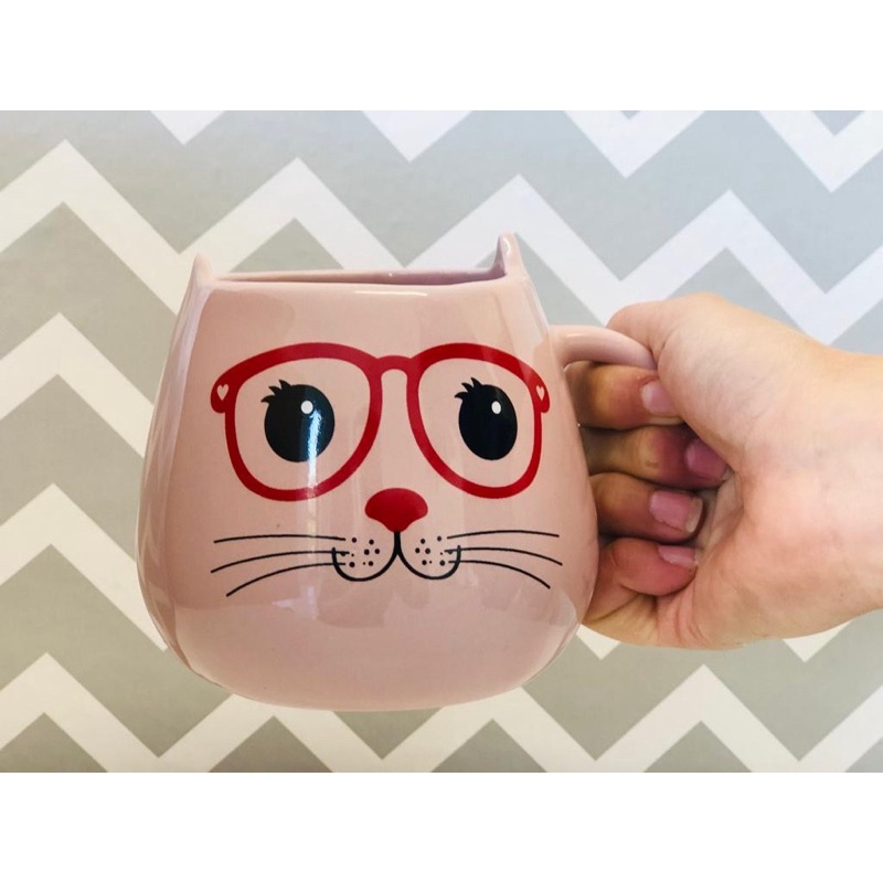 Caneca Gato Rosa Carinhas 500ml Porcelana...