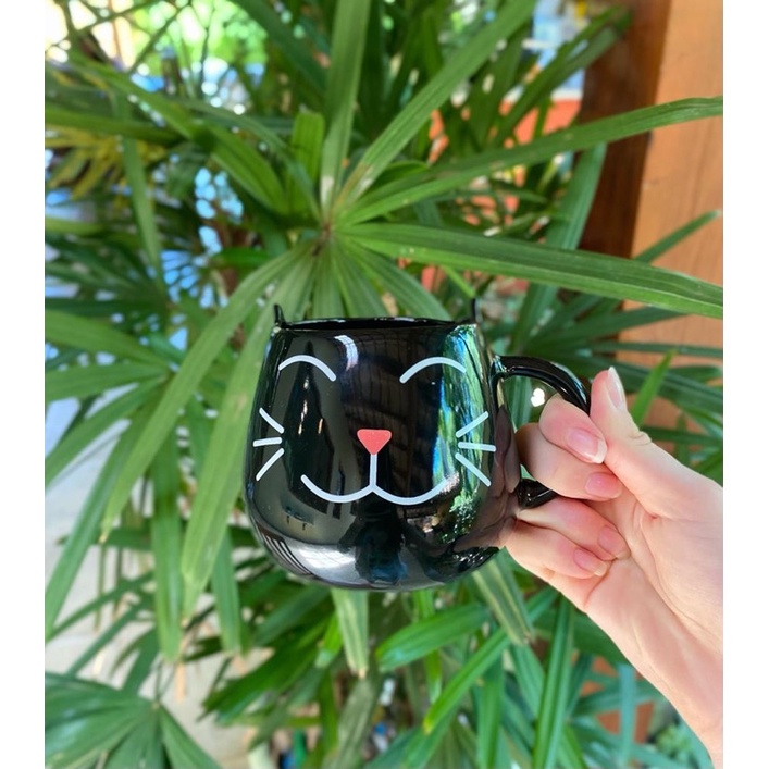 Caneca Gatinho de Porcelana 500ml Preta X...