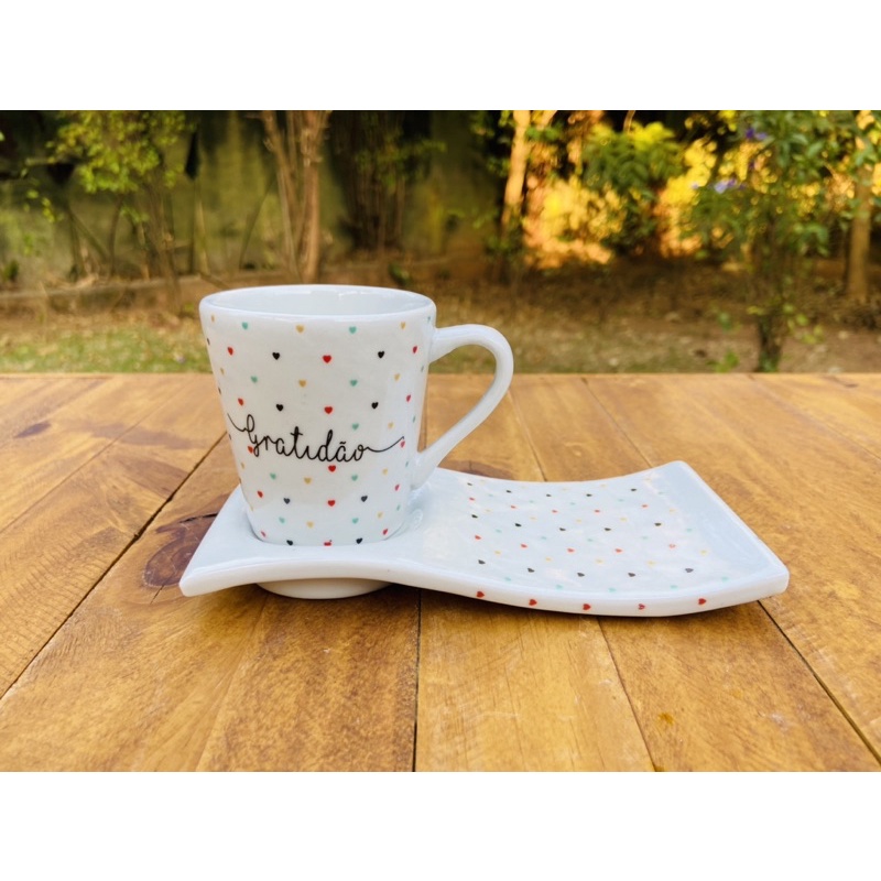 4 Kits Xícara De Coração + Pires Ondulado...