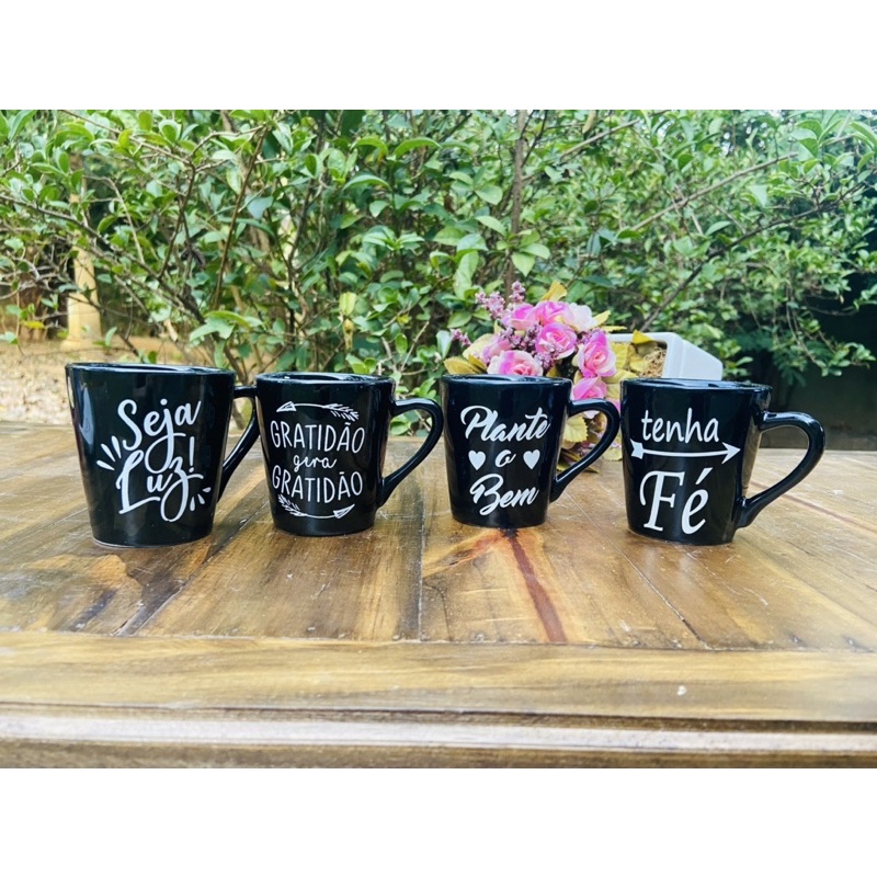 Jogo 4 Xícaras Café Porcelana Decorada co...