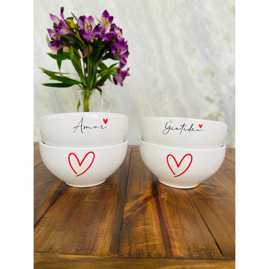 Kit Jogo 4  Bowl Tigelas Porcelana Cumbuc...