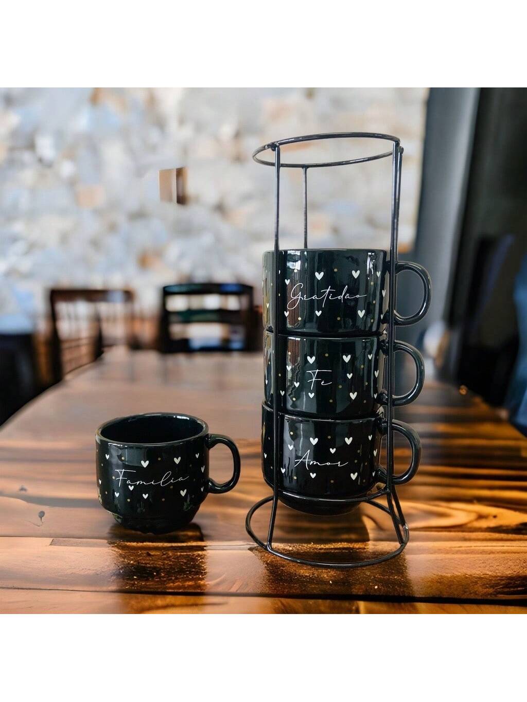 Jogo De 4 Xícaras Canecas Porcelana Preta...