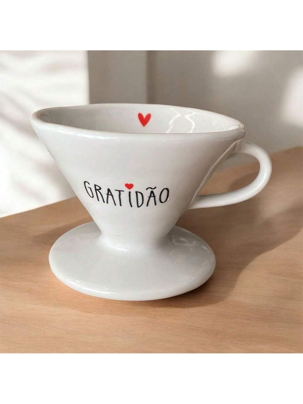 Filtro Café Porcelana Branca Decorado Gra...