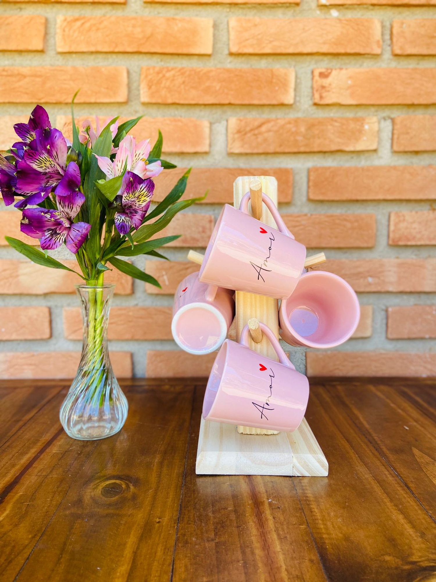 Jogo 6 Xícaras/caneca Porcelana Rosa Com ...