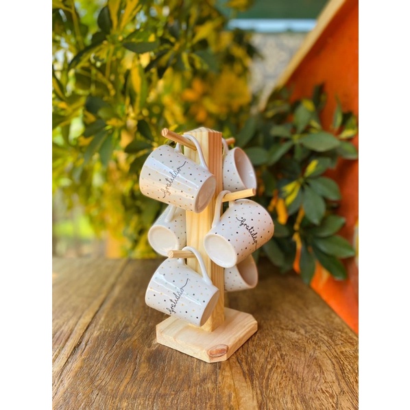 Jogo 6 xícaras de coração mais Suporte ma...