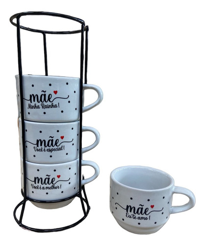 Jogo De Xícara Café Chá Branca Com Suport...