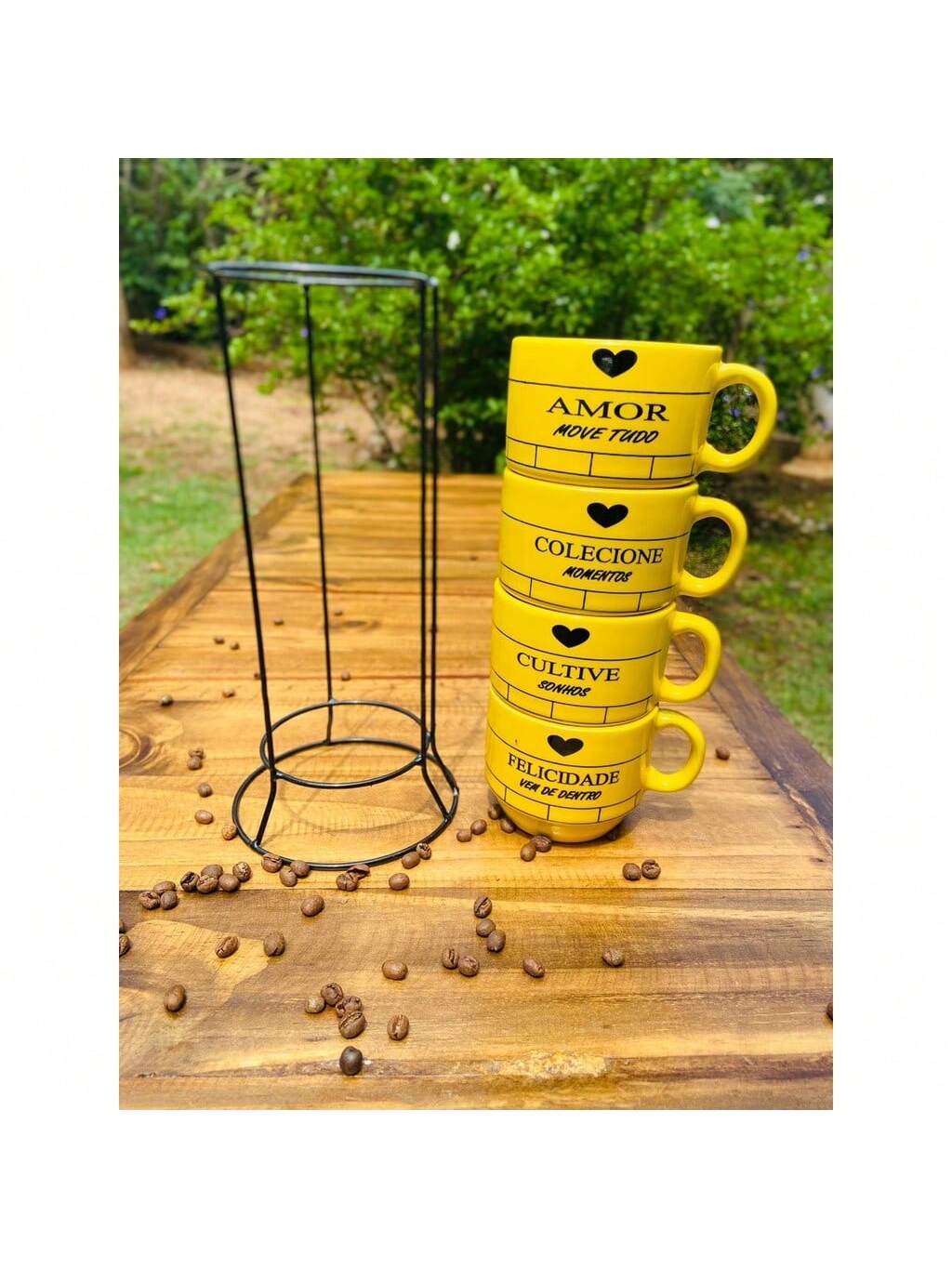 Jogo De Xícaras Café Chá Amarela Com Supo...