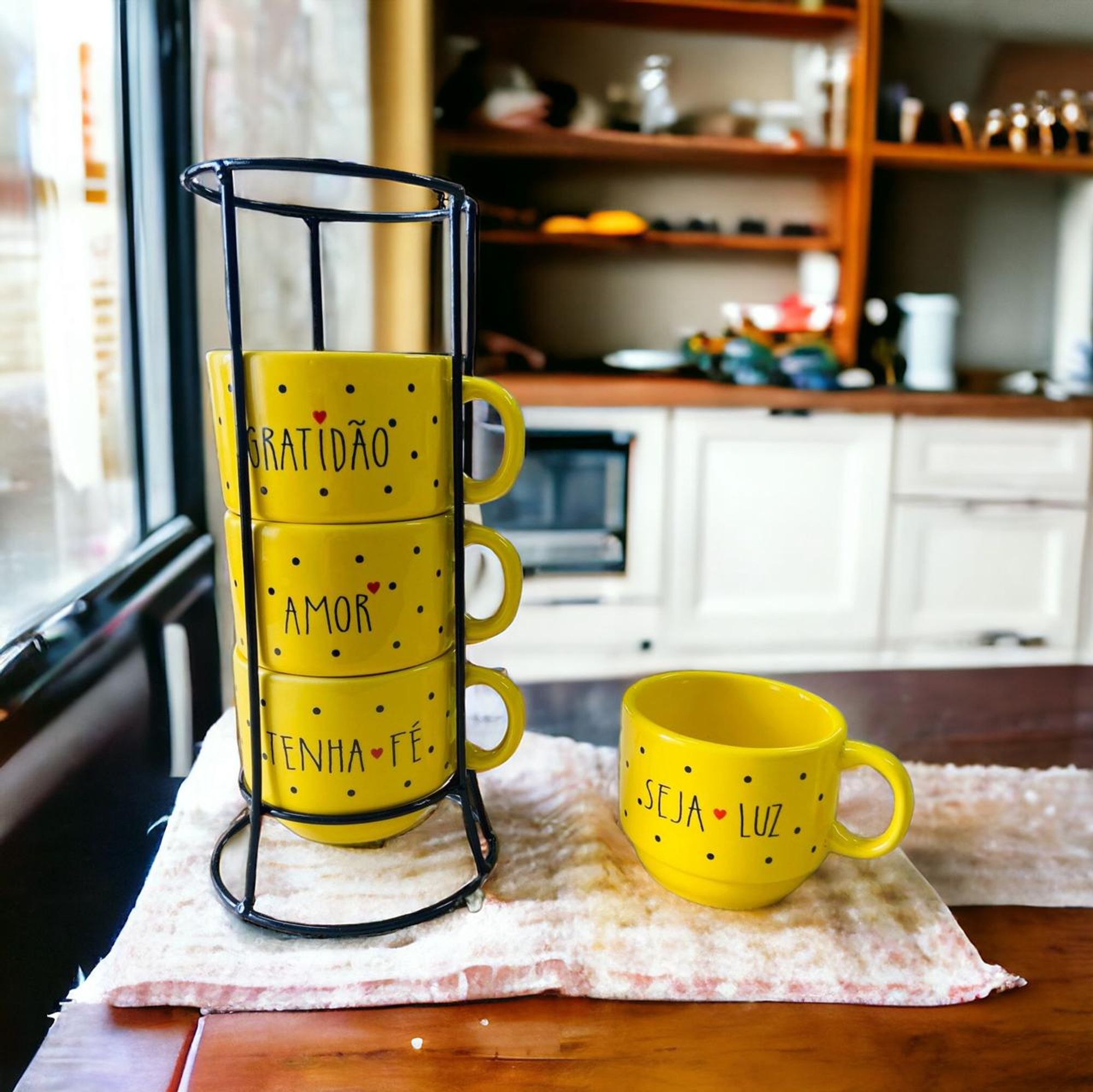 Jogo De Xícara Café Chá Amarela Com Supor...