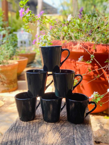 Jogo 6 Xícaras Porcelana Preta 120 Ml