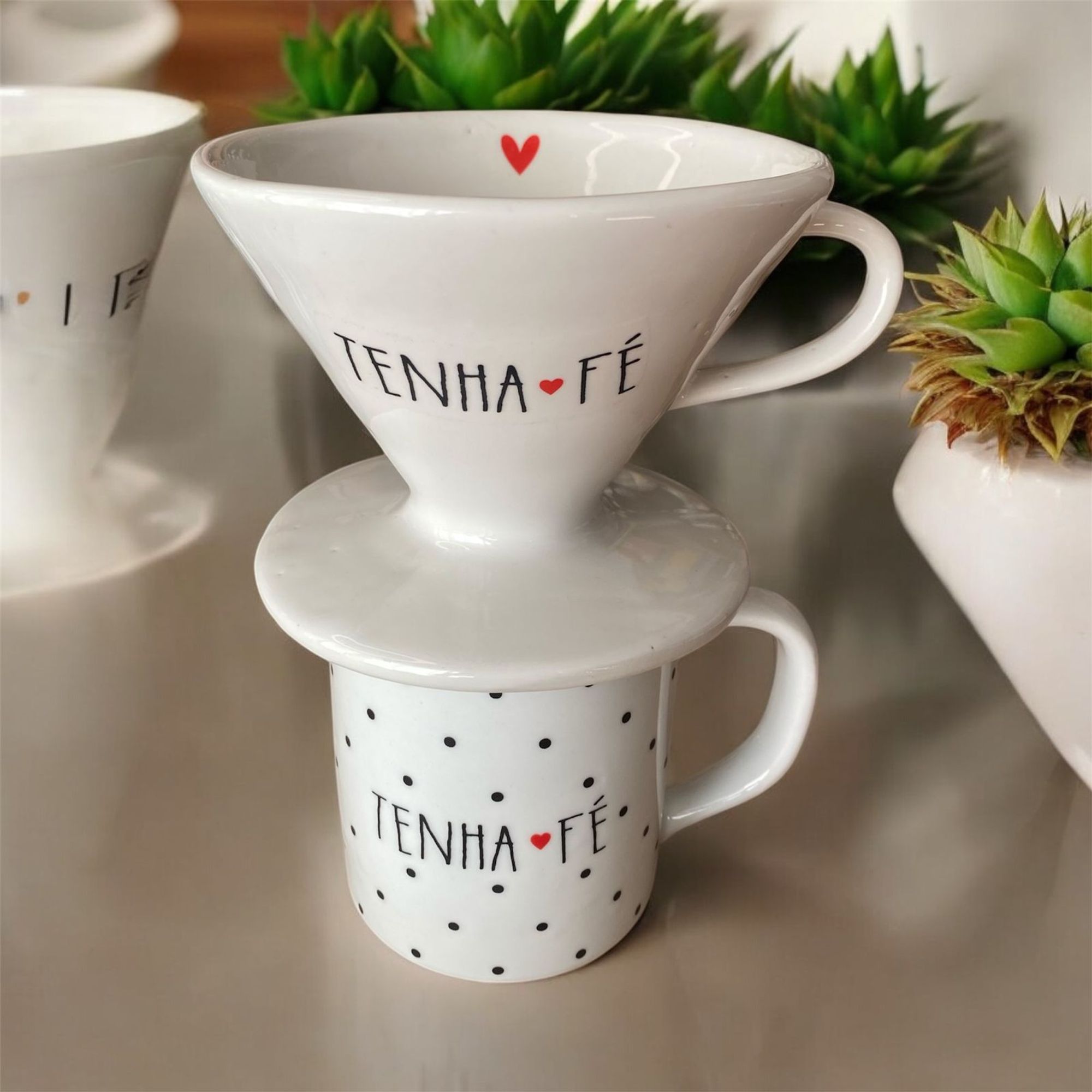 Kit Caneca 300 Ml Decorada + Coador De Po...