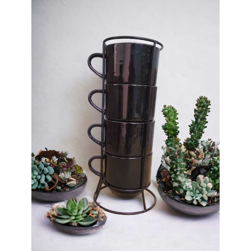 Jogo De 4 Xicaras Café Chá Porcelana Pret...