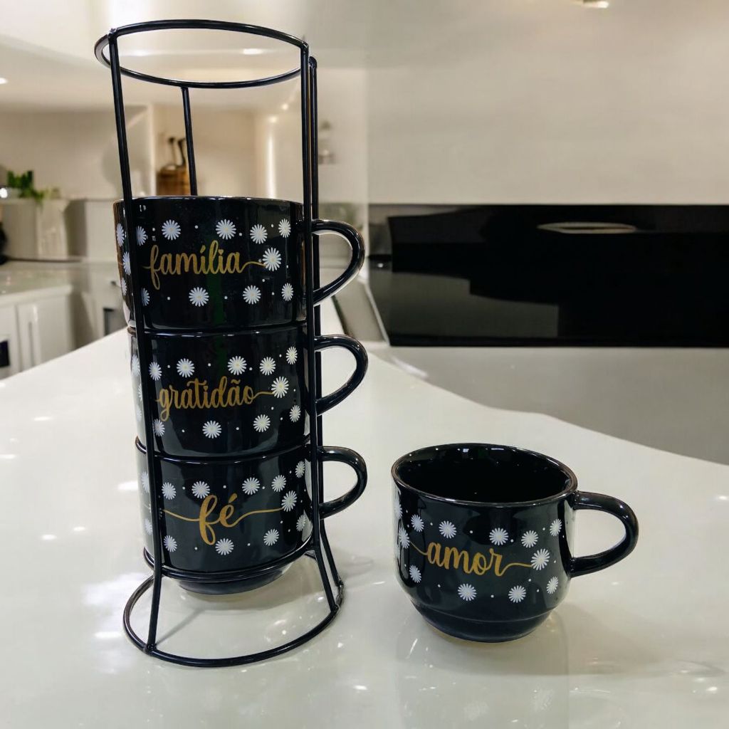 Jogo De 4 Xicaras Café Chá Porcelana  Flo...