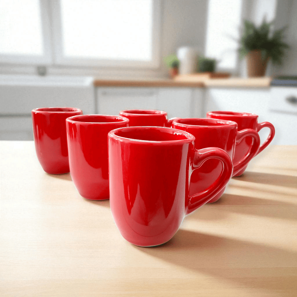 Kit 6 Xícara de Porcelana Vermelha 80ml C...