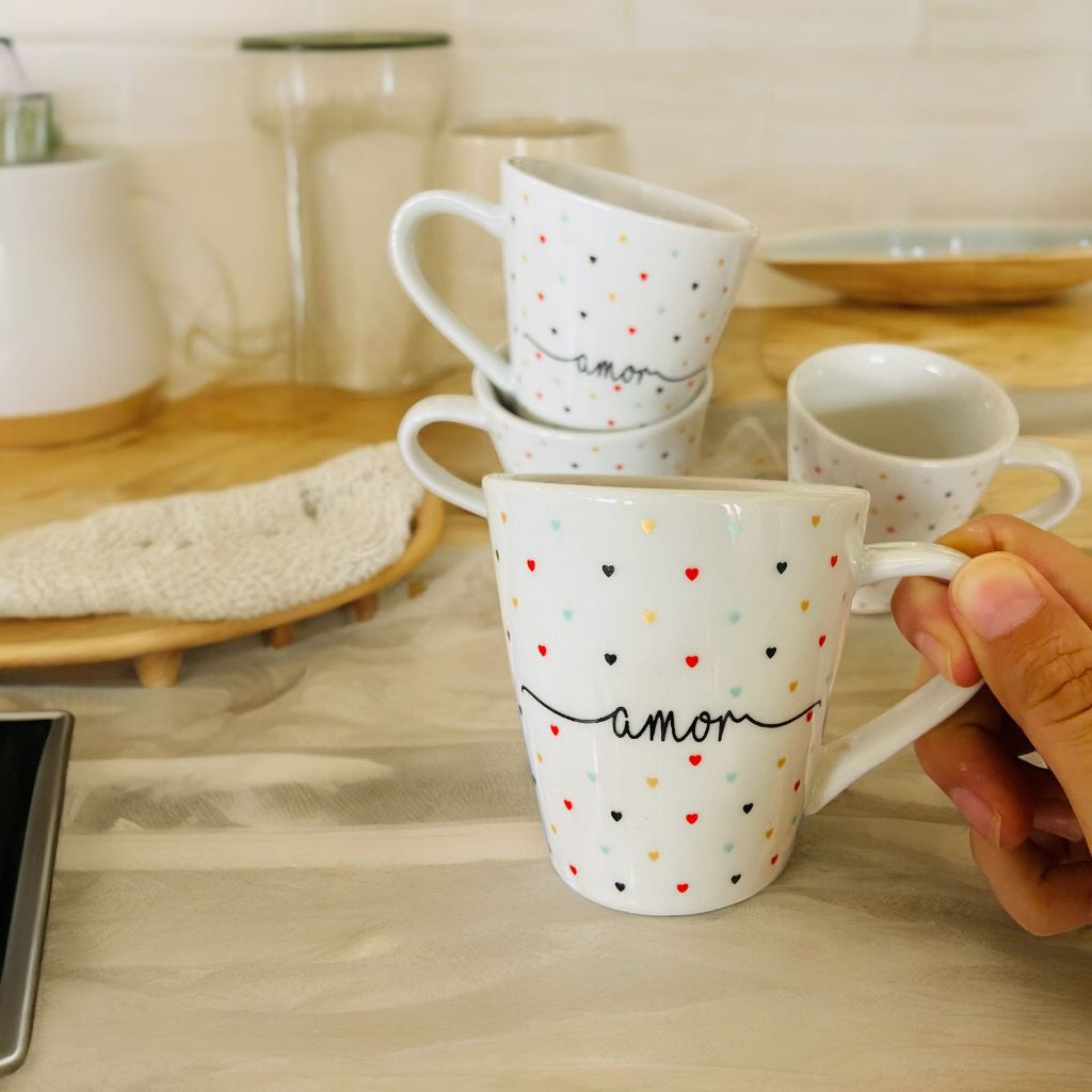 Jogo 4 canecas decoradas Amor 120ml