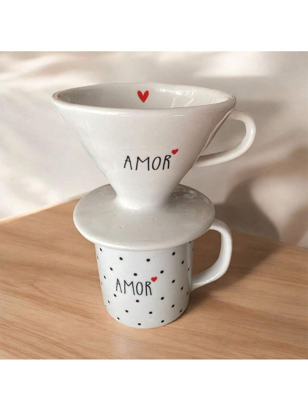 Kit Caneca 300 Ml Decorada Coador De Porc...