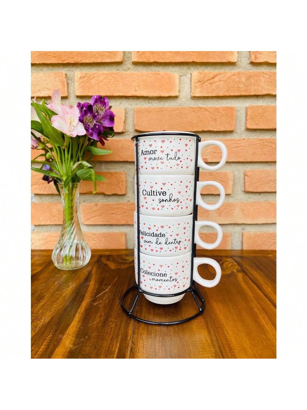 Jogo 4 Xicaras Porcelana Frases Motivaci ...