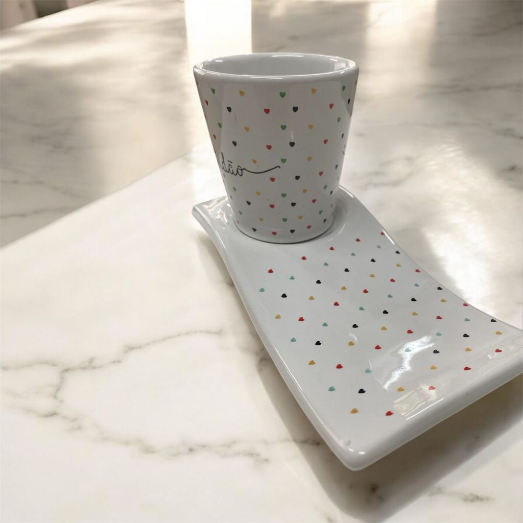 Kit Caneca Porcelana  E Pratinho Ondulado...