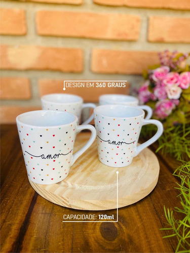 Jogo 6 Xícaras Porcelana Café Amor