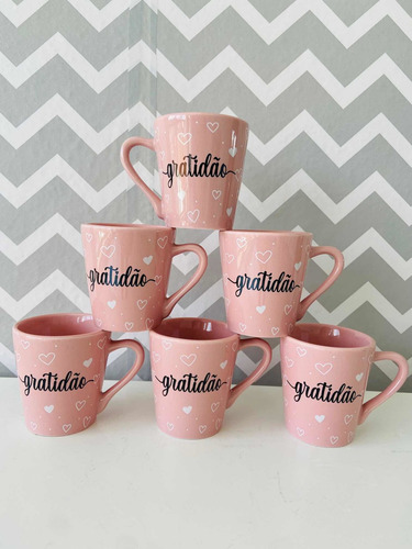 Jogo 6 Xícaras/ Canecas Porcelana Café Ro...