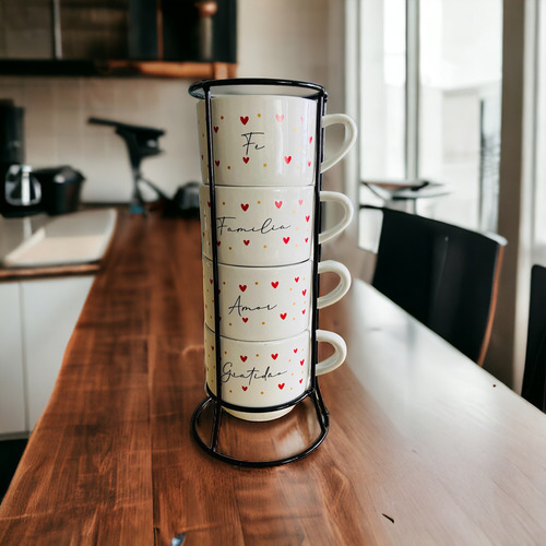 Jogo De 4 Xícara Café Chá Porcelana Com S...