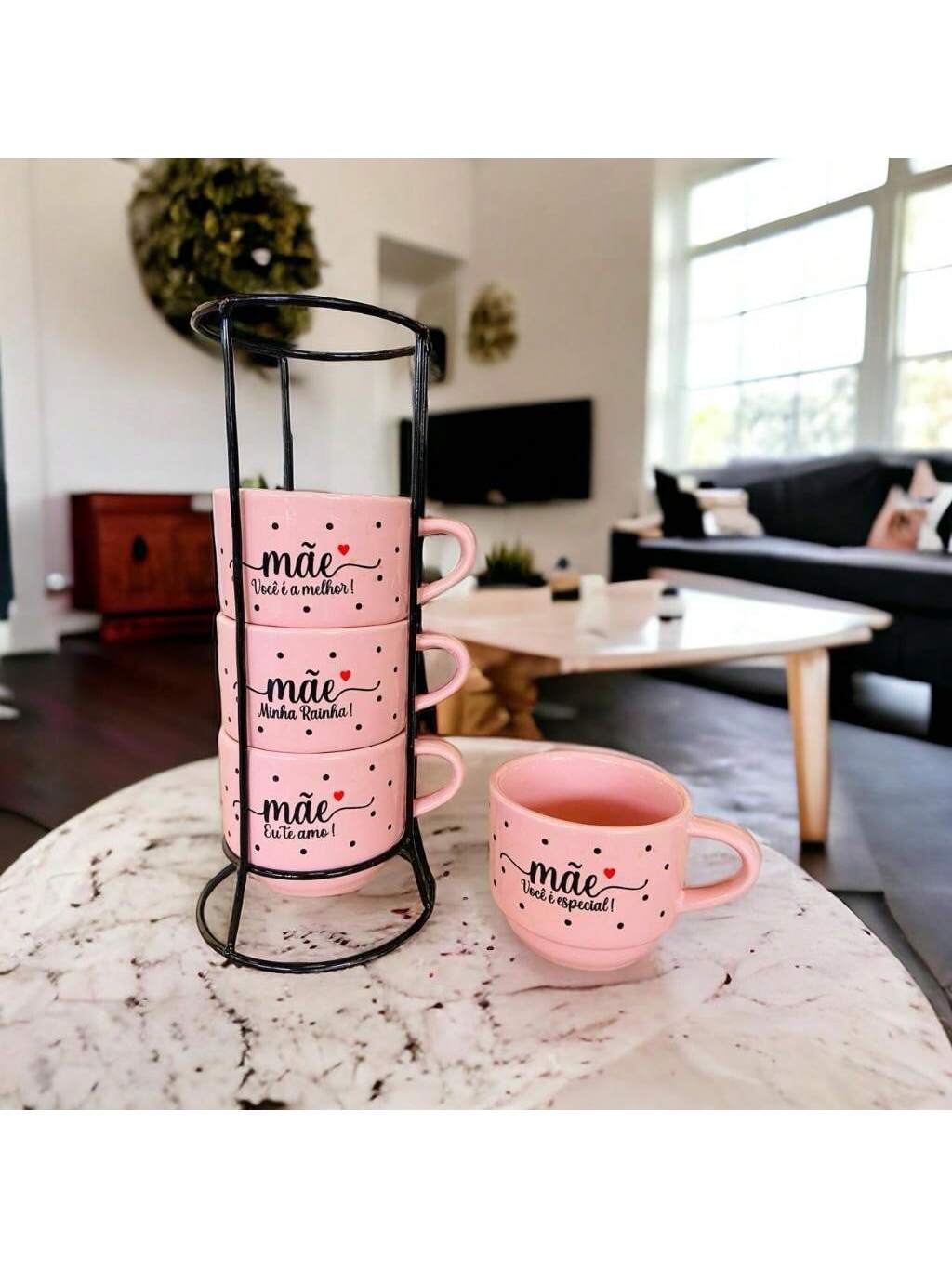 Conjunto Xícara Café Chá Rosa Suporte 4 C...