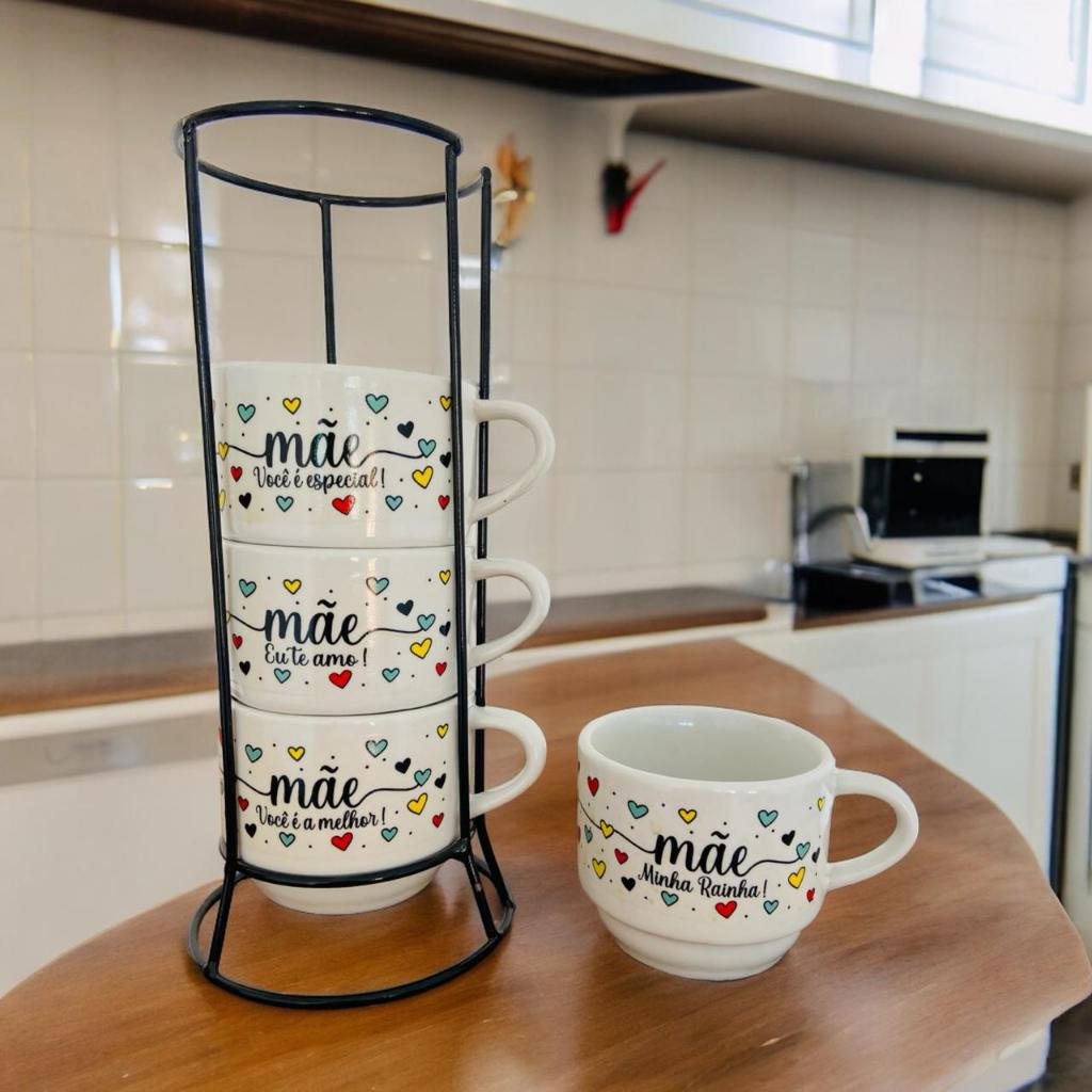 Jogo De Xícara Café Chá Branca Com Suport...