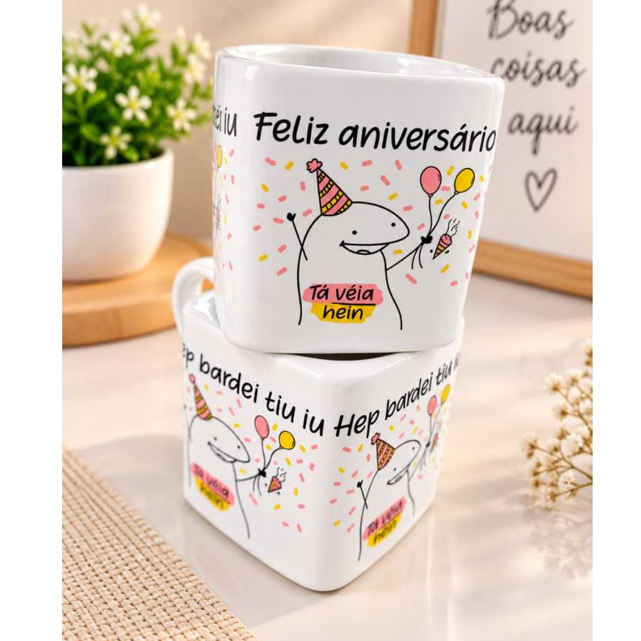 Caneca Quadrada 220ml em Porcelana Branc ...