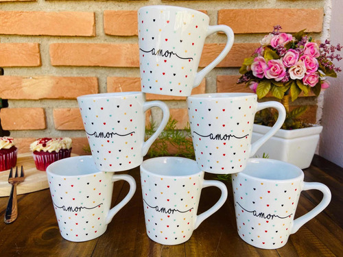 Jogo 6 Xícaras Porcelana Café Amor