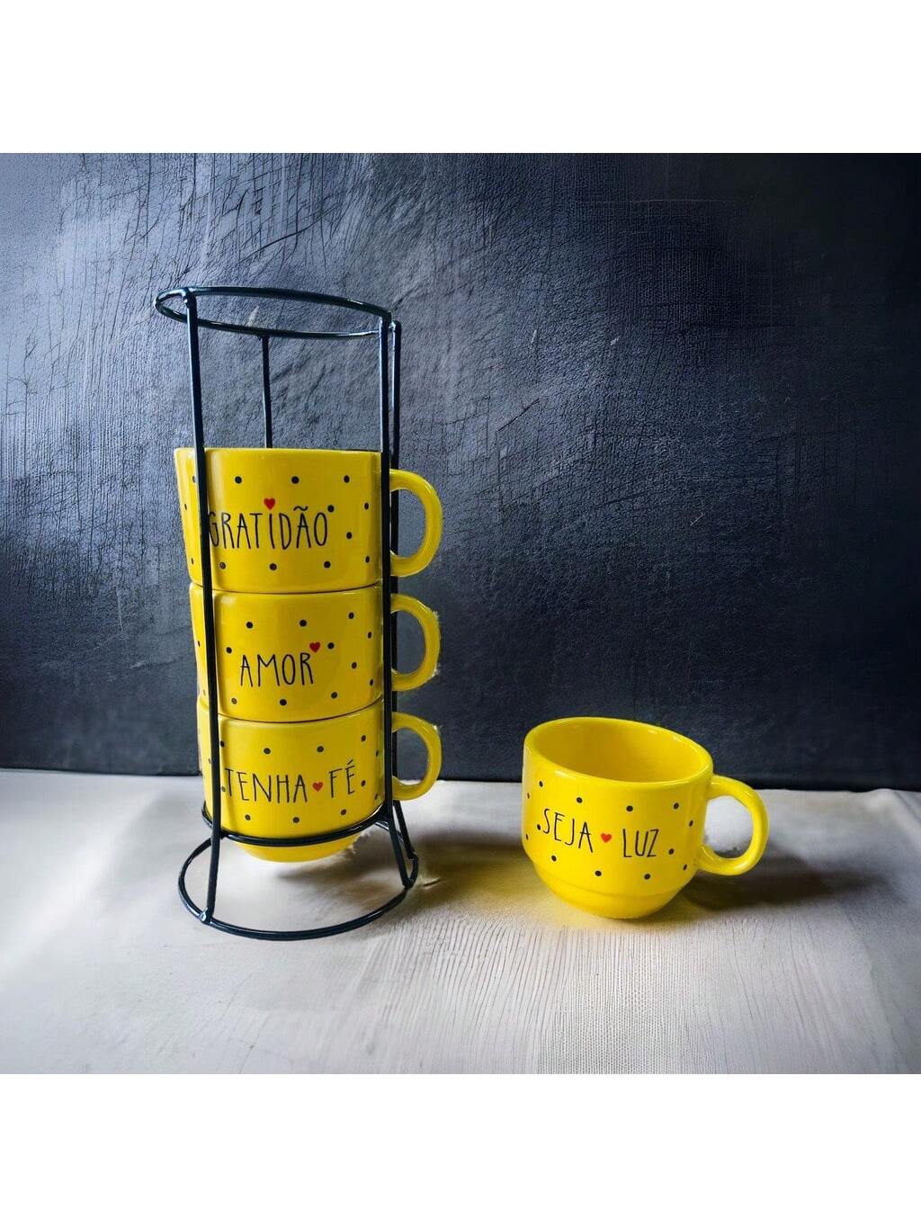 Jogo Xícara Café Chá Amarela Com Suporte ...