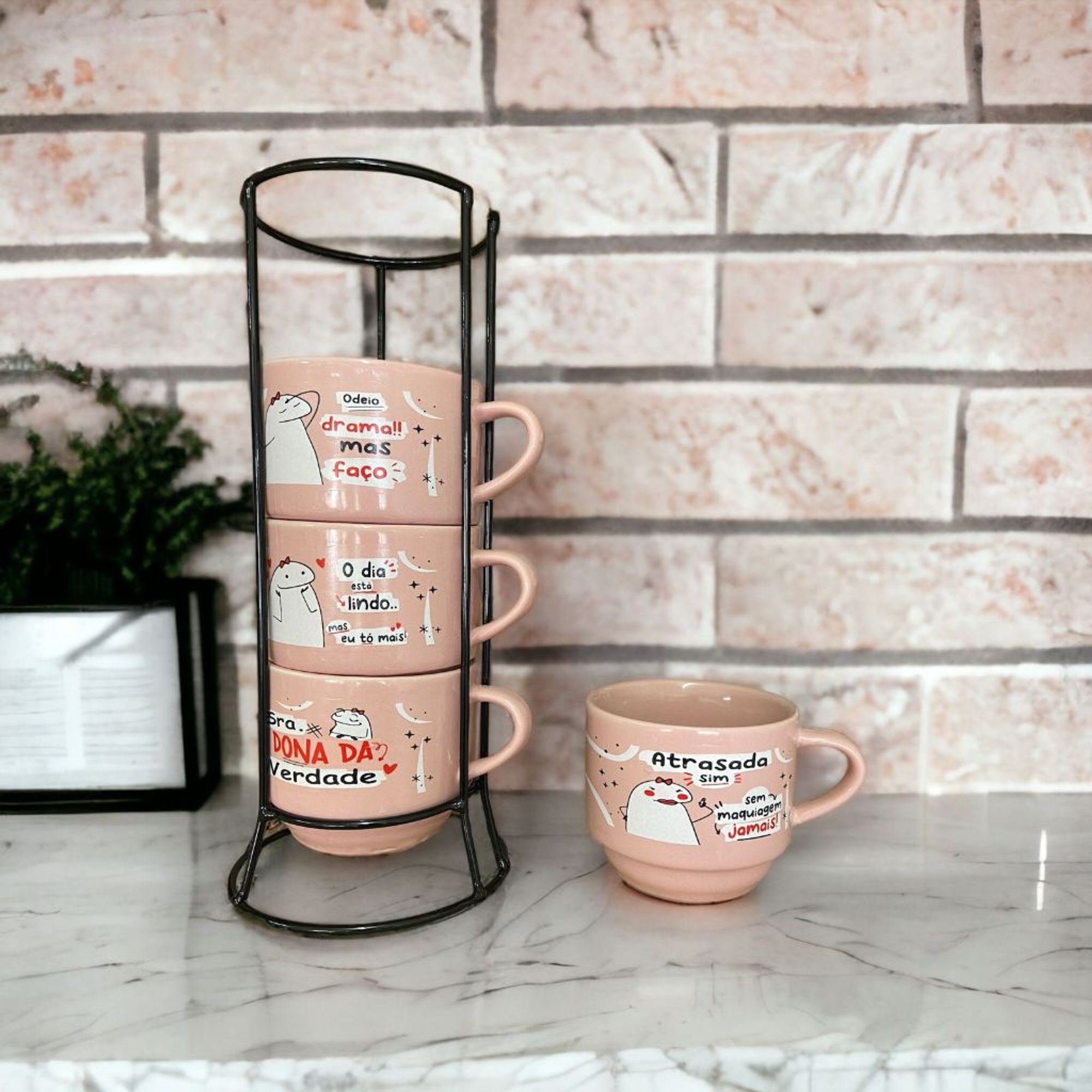 Jogo De Xícaras Café Chá Rosa Com Suporte...