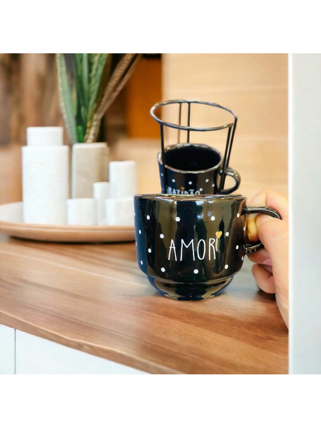 Jogo De Xícaras Café Chá Preta Com Suport...